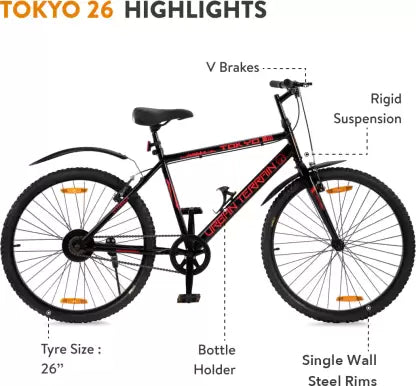 Urban Terrain Tokyo with Complete Accessories & Mobile Tracking App 26 T Hybrid Cycle/City Bike (Single Speed, Black, Red) Urban Terrain Tokyo with Complete Accessories & Mobile Tracking App 26 T Hybrid Cycle/City Bike (Single Speed, Black, Red)